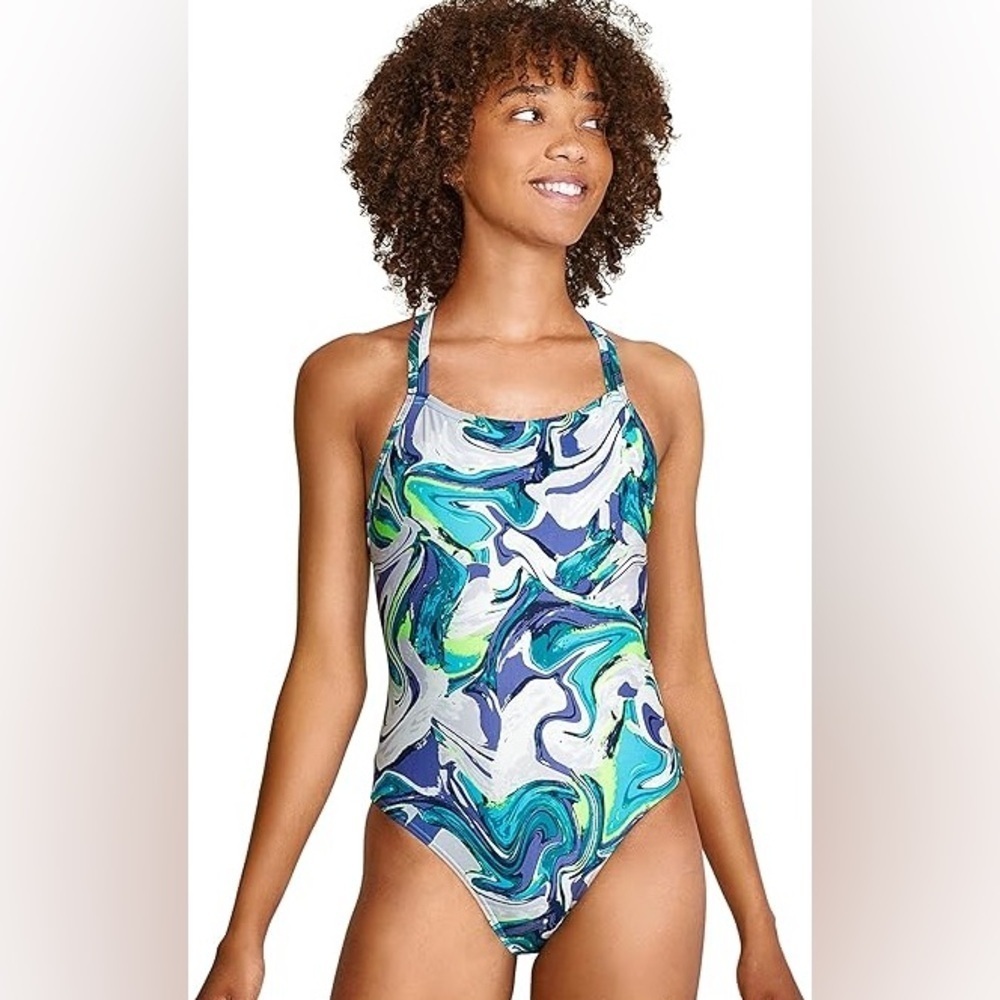 Speedo Women's Swimsuit One Piece Prolt Volt Back Printed Blue Atoll